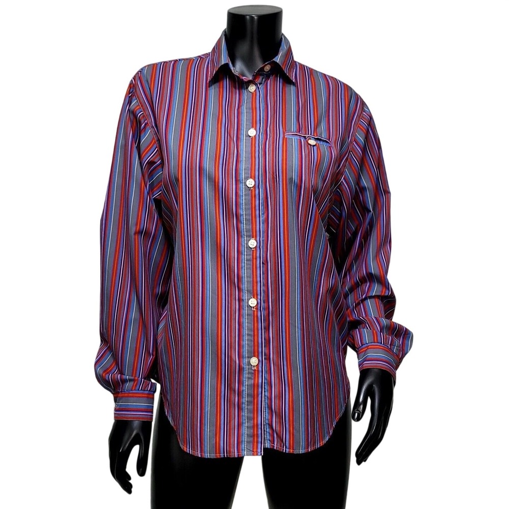 Vintage John Weitz Multicolor Vertical Stripe Button Up Blouse L/S Top Union 70s